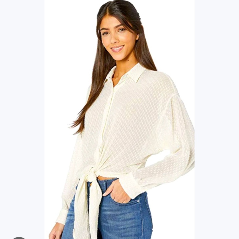 Bishop + Young Harper Tie Waist Button Front Sheer Top NWT Size Medium